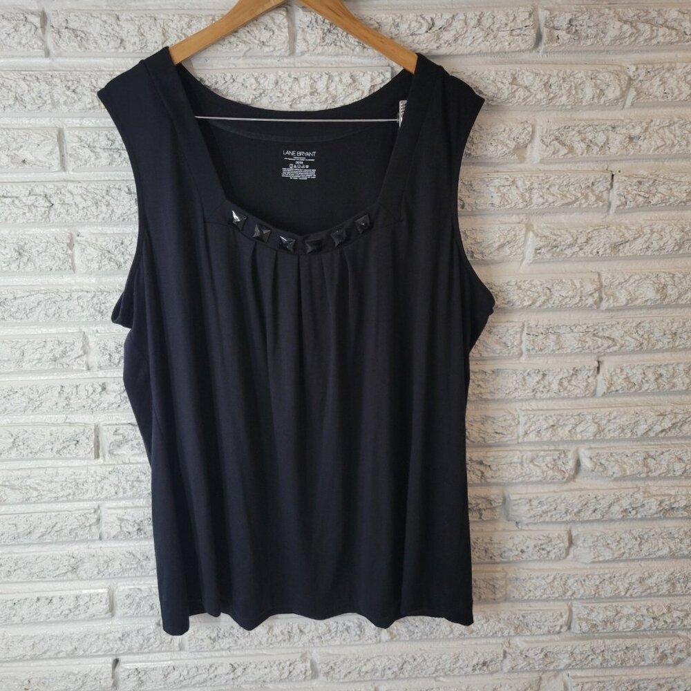 Lane Bryant Black Tank Top 26/28 4X Plus Size Beaded Pleated Square Neck BLA14E
